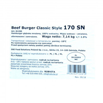 Beef Burger Classic Style 170_SN 7,14kg Robvita dla gastronomii