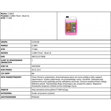 Clinex do mycia podłogi floral blush 5L dla gastronomii