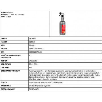 Clinex silny preparat do sanitariatów i łazienek w3 forte1L dla ga