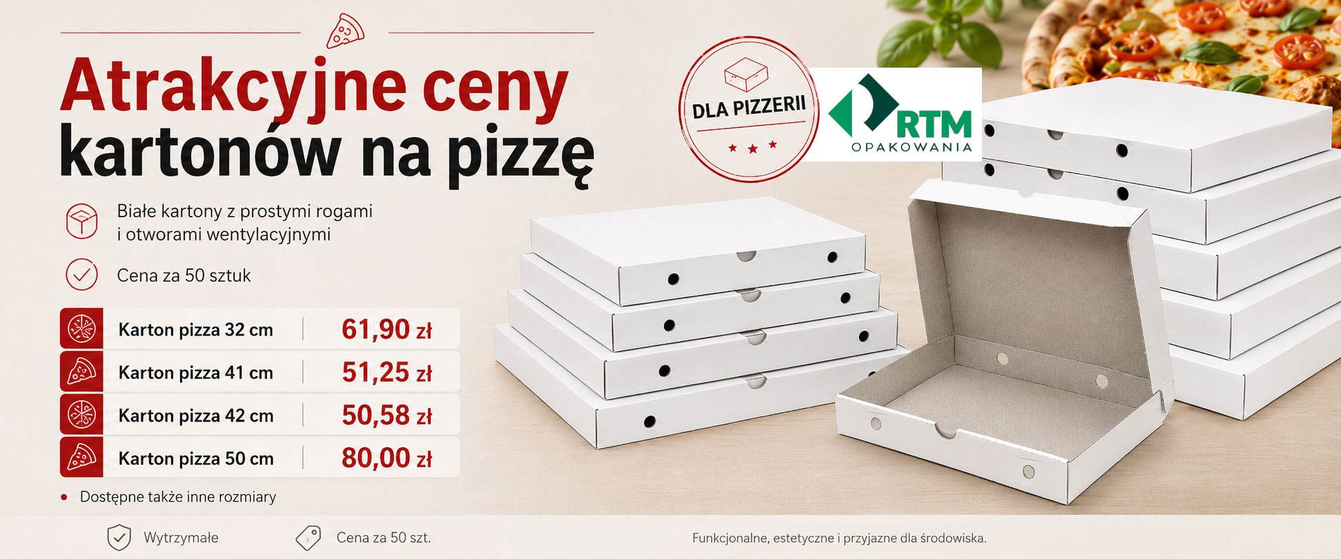 Kartony na pizzę dla pizzerii RTM